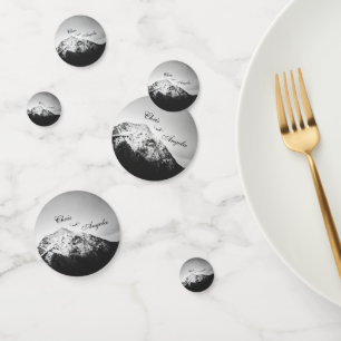 Black and white wedding under the mountains confetti