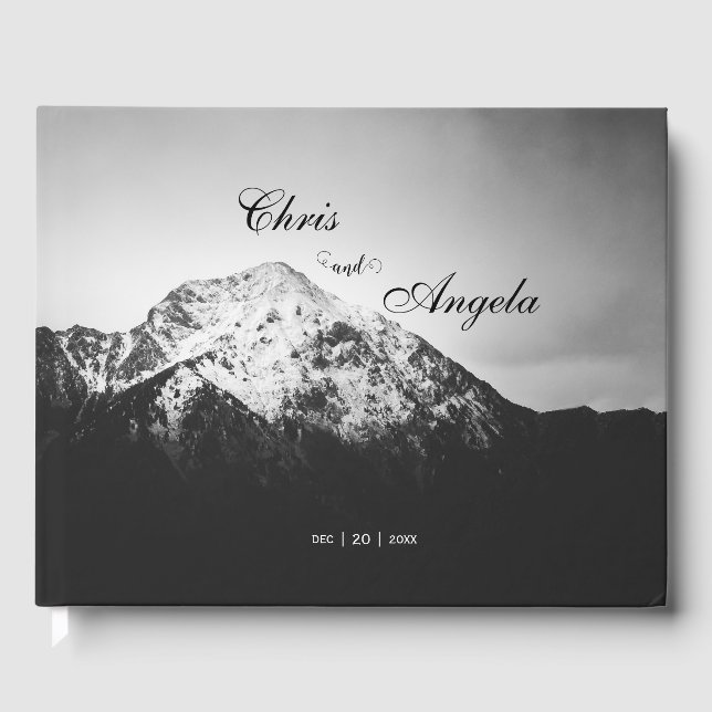Black and white wedding under the mountains guest book (Front)