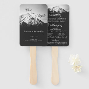 Black and white wedding under the mountains hand fan