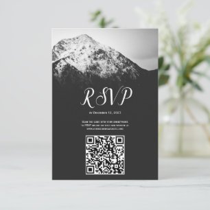 Black and white wedding under the mountains RSVP card