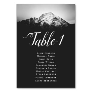 Black and white wedding under the mountains table number