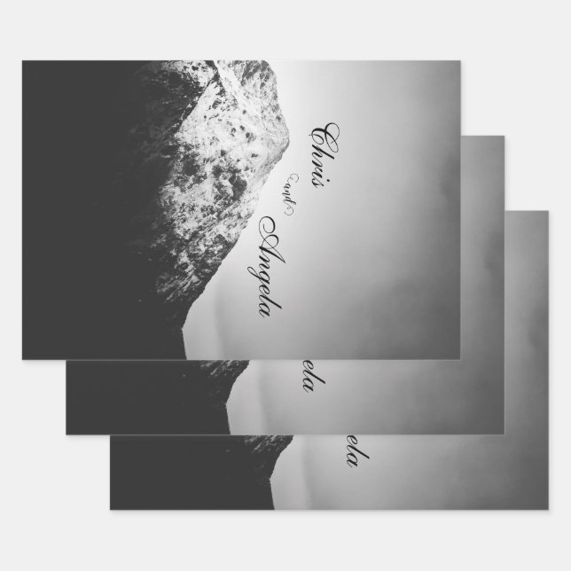 Black and white wedding under the mountains wrapping paper sheet (Set)