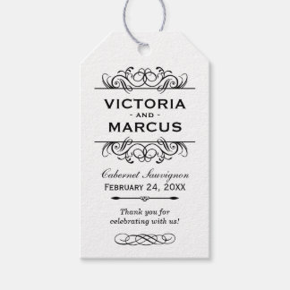 Black and White Wedding Wine Bottle Monogram Gift Tags