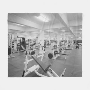 Black and White Weight Room Photograph Fleece Blanket