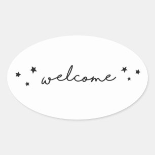 Black and white welcome calligraphy. Modern simple Oval Sticker