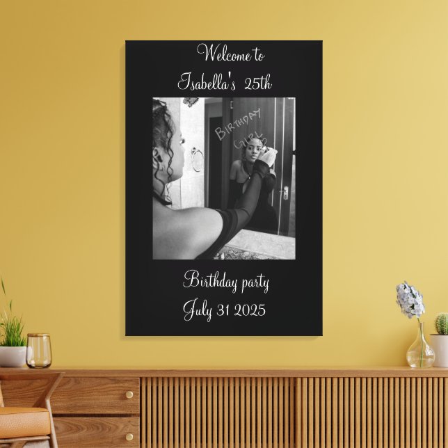 Black and white Welcome to the birthday party  Canvas Print (Insitu(LivingRoom))