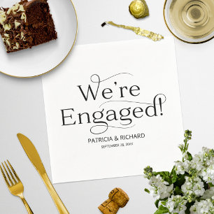 Black And White We're Engaged Engagement Party Napkin