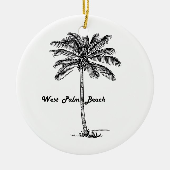Black and white West Palm Beach & Palm design Ceramic Ornament (Front)