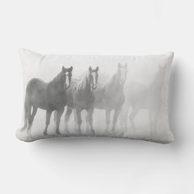 Black and White Western Horses Lumbar Pillow (Front)