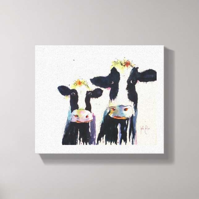 Black and White whimcical cows from Original Water Canvas Print (Front)