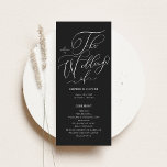 Black and White Whimsical Calligraphy Wedding Program<br><div class="desc">Keep your guests informed and your ceremony stylish with these wedding programs featuring whimsical calligraphy and a clean, timeless design. Perfect for any wedding theme or season, these elegant wedding programs guide guests through your ceremony. Customize the wording and choose from a variety of colours to match your wedding style,...</div>