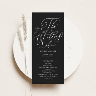 Black and White Whimsical Calligraphy Wedding Program
