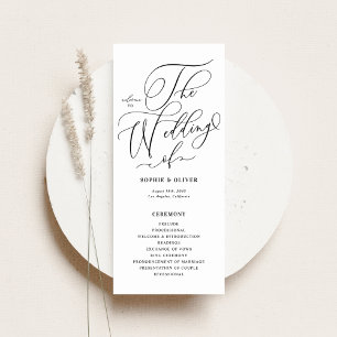Black and White Whimsical Calligraphy Wedding Program