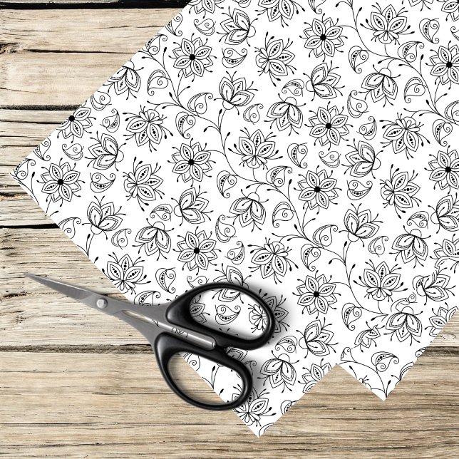 black and white whimsical flower pattern tissue paper (Creator Uploaded)