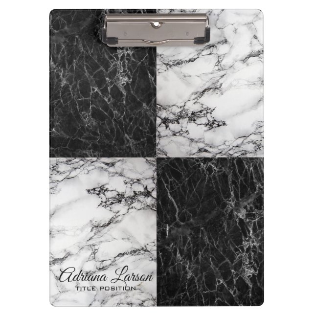 Black And White White And Black Marble Clipboard (Front)
