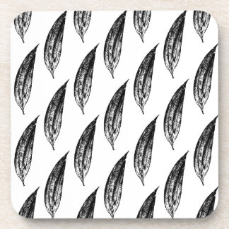 Black and White White Lily Leaf Print Coaster