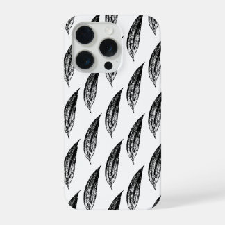 Black and White White Lily Leaf Print iPhone 15 Pro Case