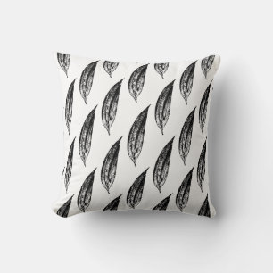 Black and White Whity Lily Leaf Print Throw Pillow