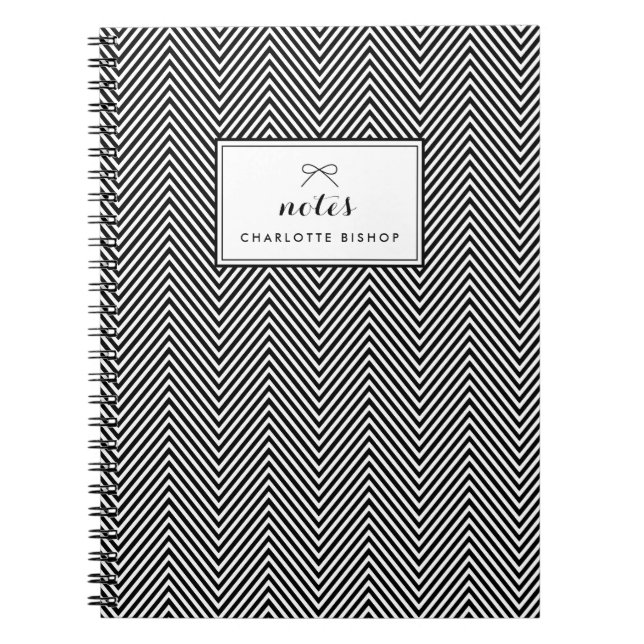 Black and White Wide Chevron Pattern Personalized Notebook (Front)