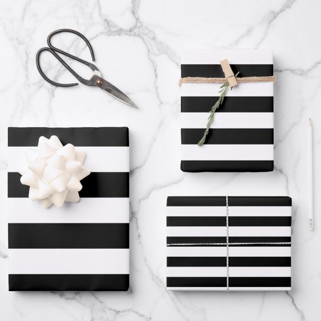 Black And White Wide Stripes Wrapping Paper Sheet (Front)