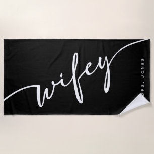 Black and White Wifey Beach Towel, Gift for Bride Towel