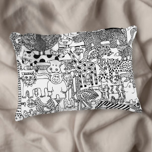 Black and White Wild Animals Fun Modern Art Accent Pillow
