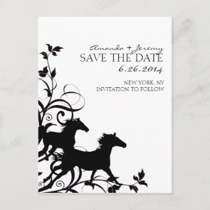 Black and White Wild Horses Save the Date Announcement Postcard