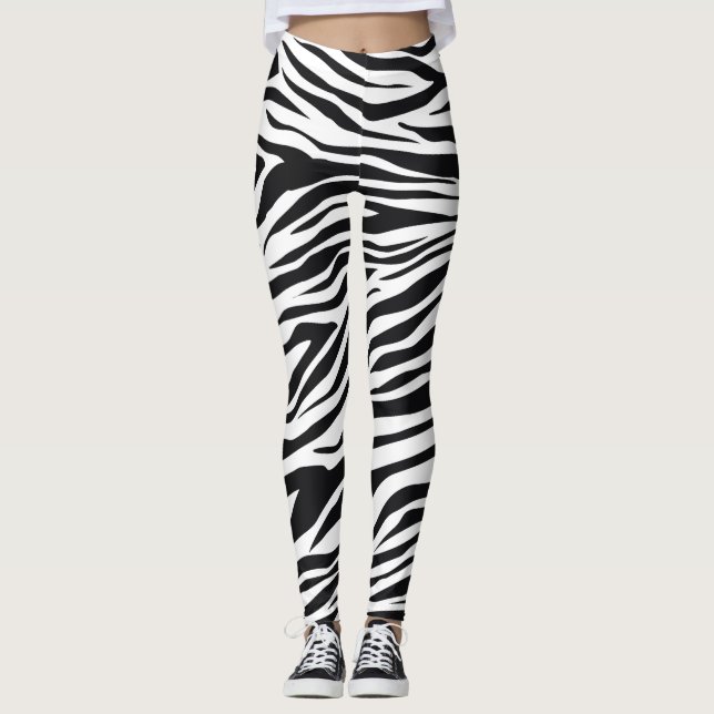 Black and White Wild Zebra Stripes Pattern Leggings (Front)