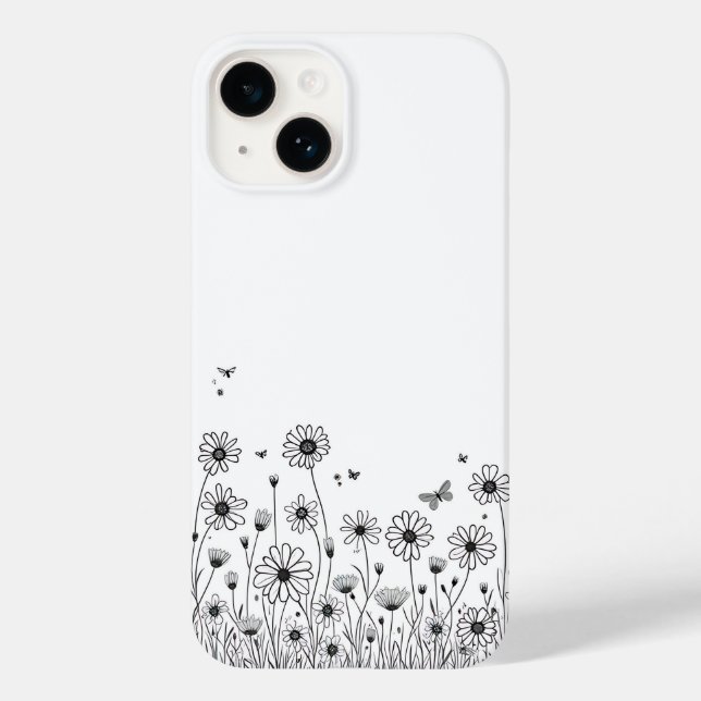 Black and White Wildflower iPhone 14 Cases (Back)