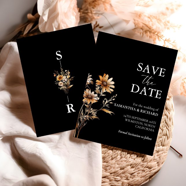 Black and White Wildflower Wedding Save The Date Invitation (Creator Uploaded)