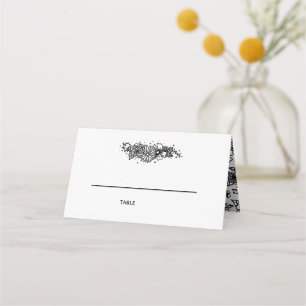 Black and White Wildflowers Folded Place Card