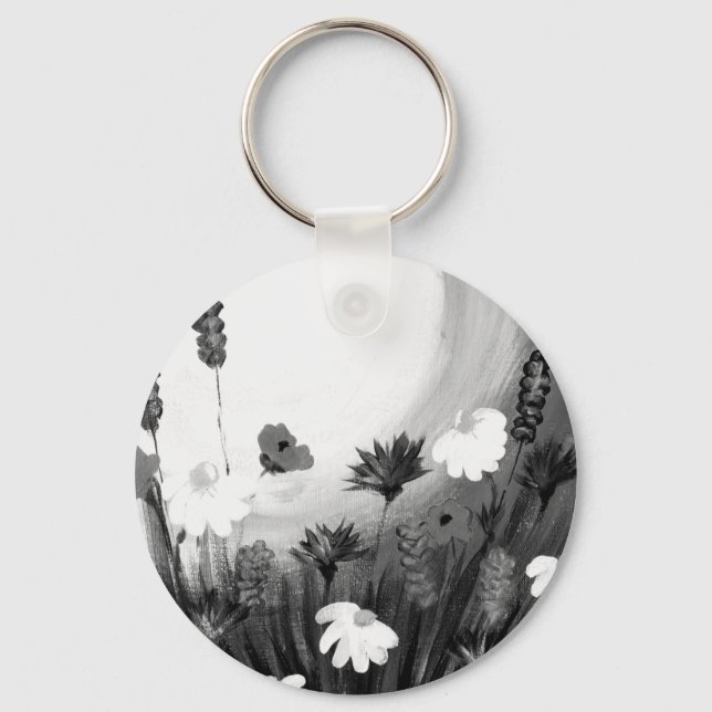 Black and White wildflowers Keychain (Front)