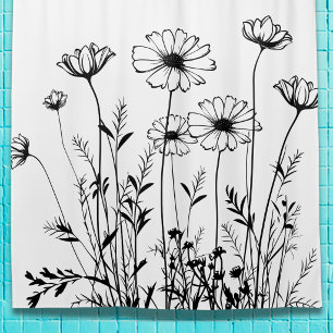 Black And White Wildflowers Line Art Floral