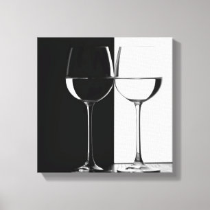 black and white wine glasses canvas wall print