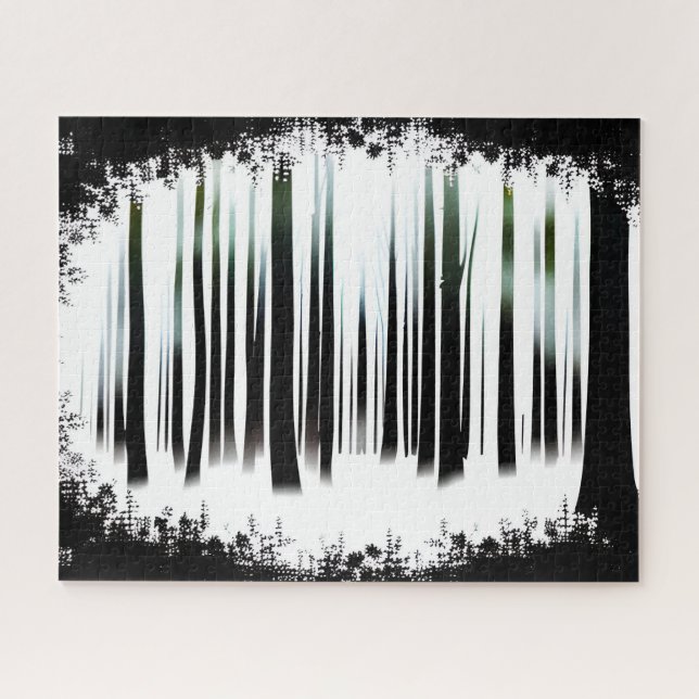 Black and White Winter Silhouette Forest Jigsaw Puzzle (Horizontal)