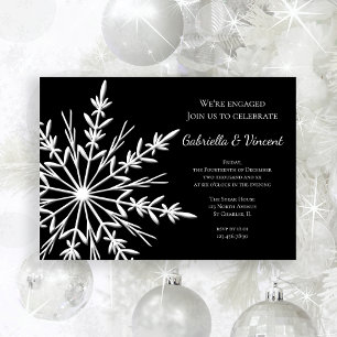 Black and White Winter Snowflake Engagement Party Invitation