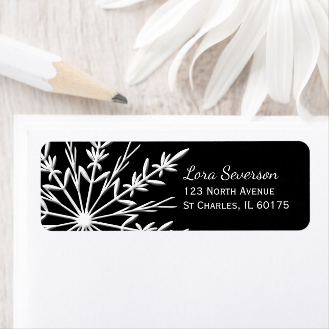 Black and White Winter Snowflake Return Address (Insitu)