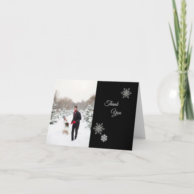Black and White Winter Wedding Photo Thank You (Front)