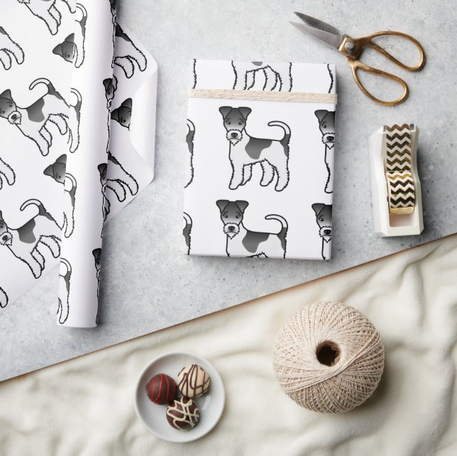 Black And White Wire Fox Terrier Cute Dog Pattern Wrapping Paper (Crafts)