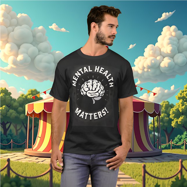 Black and White with Brain - Mental Health Matters T-Shirt (Mental Health Matters black t-shirt. )