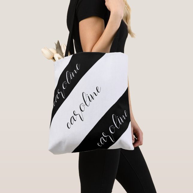 Black and White with Chic Thick Slashes Tote Bag (Close Up)