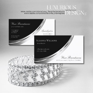 Black and White with Decorative faux Silver Decor Business Card