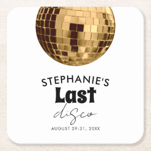 Black and White with Gold Last Disco Bachelorette Square Paper Coaster