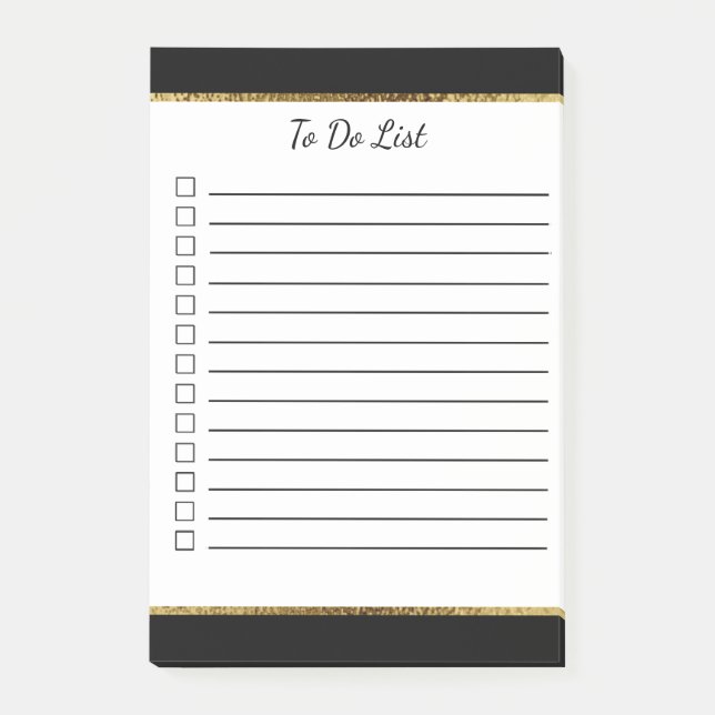 Black and White with Gold Trim To Do List Post-it Notes (Front)