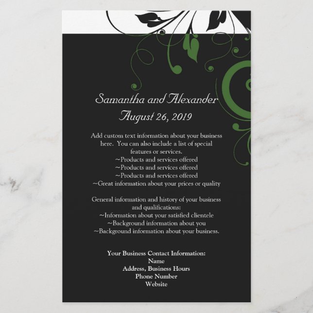 Black and White with Green Swirl Accent Flyer (Front)