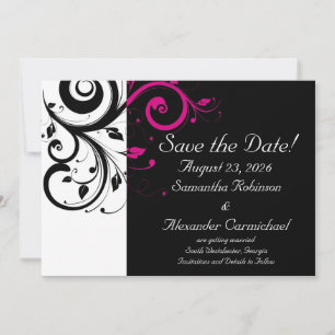 Black and White with Magenta Swirl Accent Save The Date