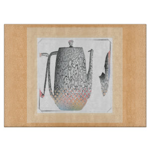 Black And White With Pastel Coffee Pot Glass   Cutting Board