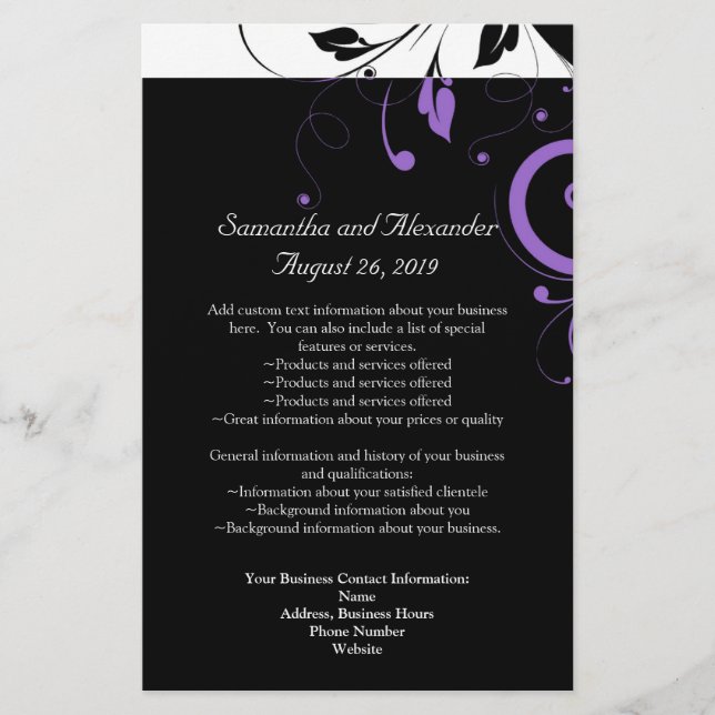 Black and White with Purple Swirl Accent Flyer (Front)