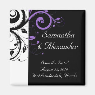 Black and White with Purple Swirl Accent Magnet