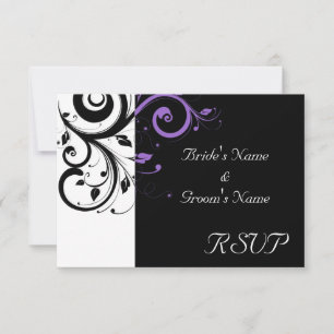 Black and White with Purple Swirl Accent RSVP Card